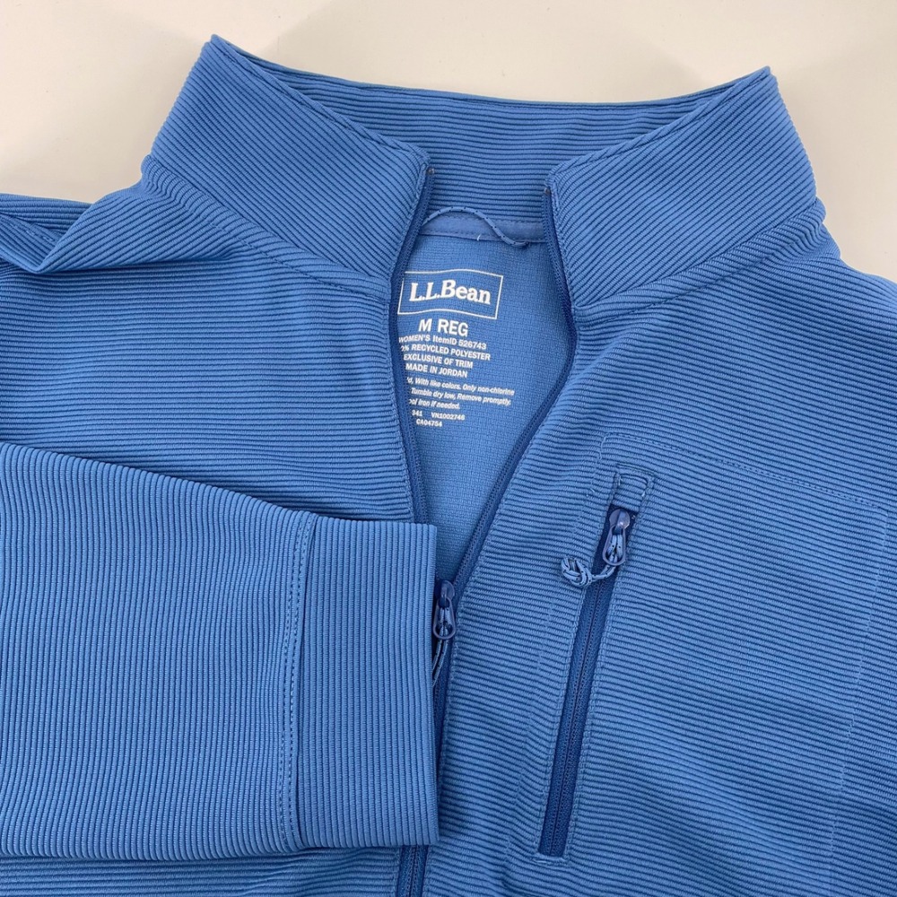 L.L Bean Women's Blue Ribbed Quarter Zip Pullover Fleece Jacket Size M 526743